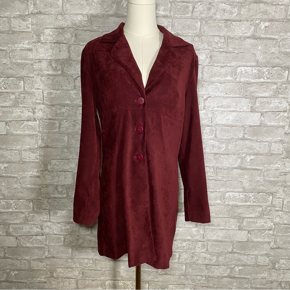 Vintage faux suede Burgundy scholarly longline blazer Women's 12 dark Academia